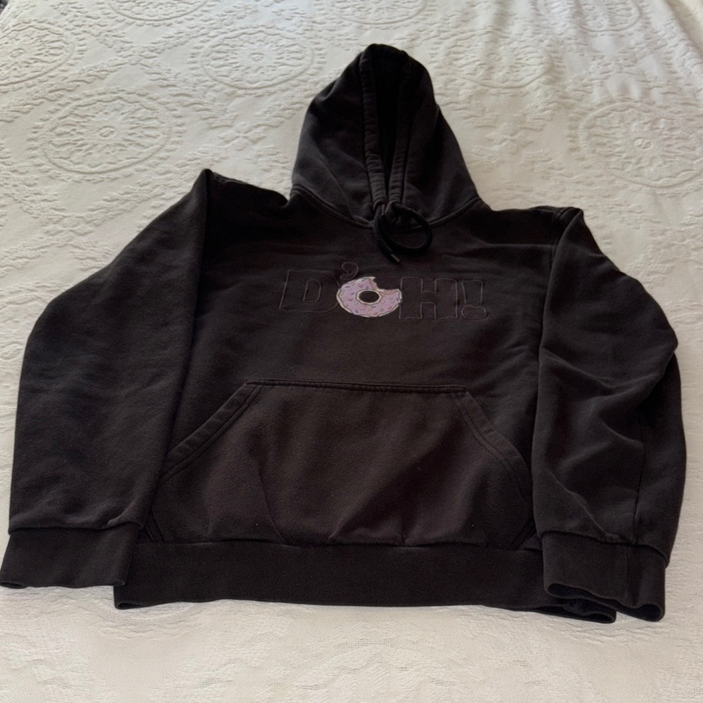 UNISEX Gently Loved Adidas X Simpsons Black Hoodie with Donut D’OH Graphic